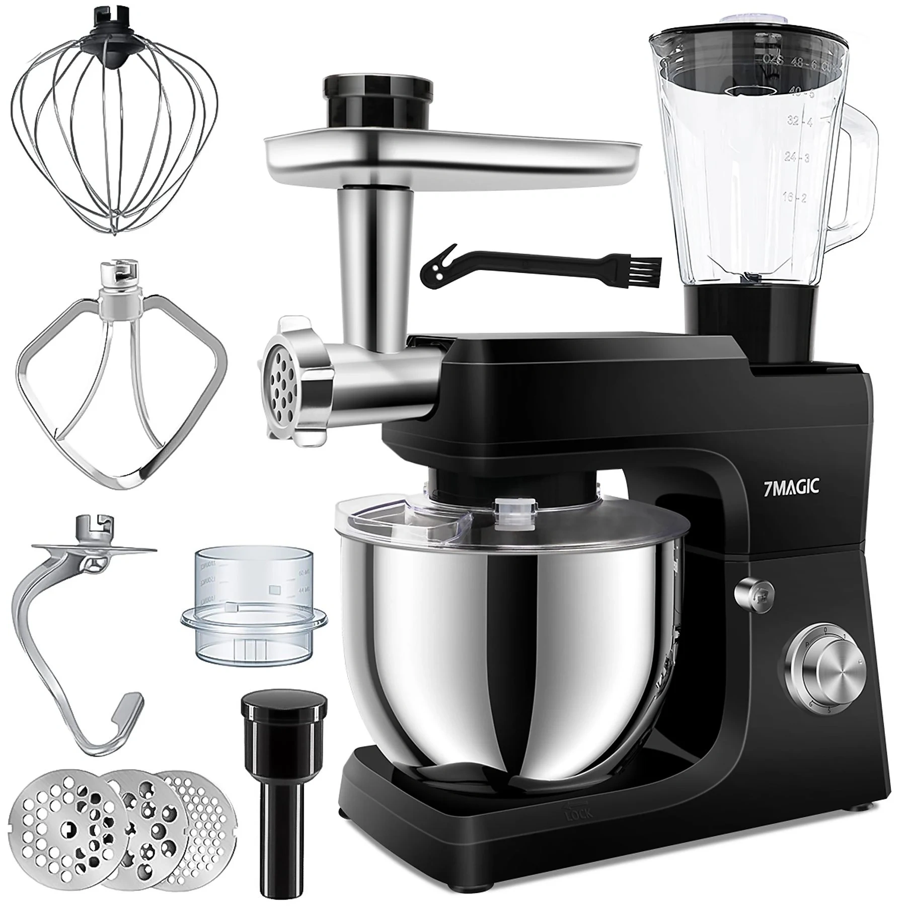 7MAGIC Küchenmaschine 5 in 1 – Multifunktions Standmixer, Schwarz