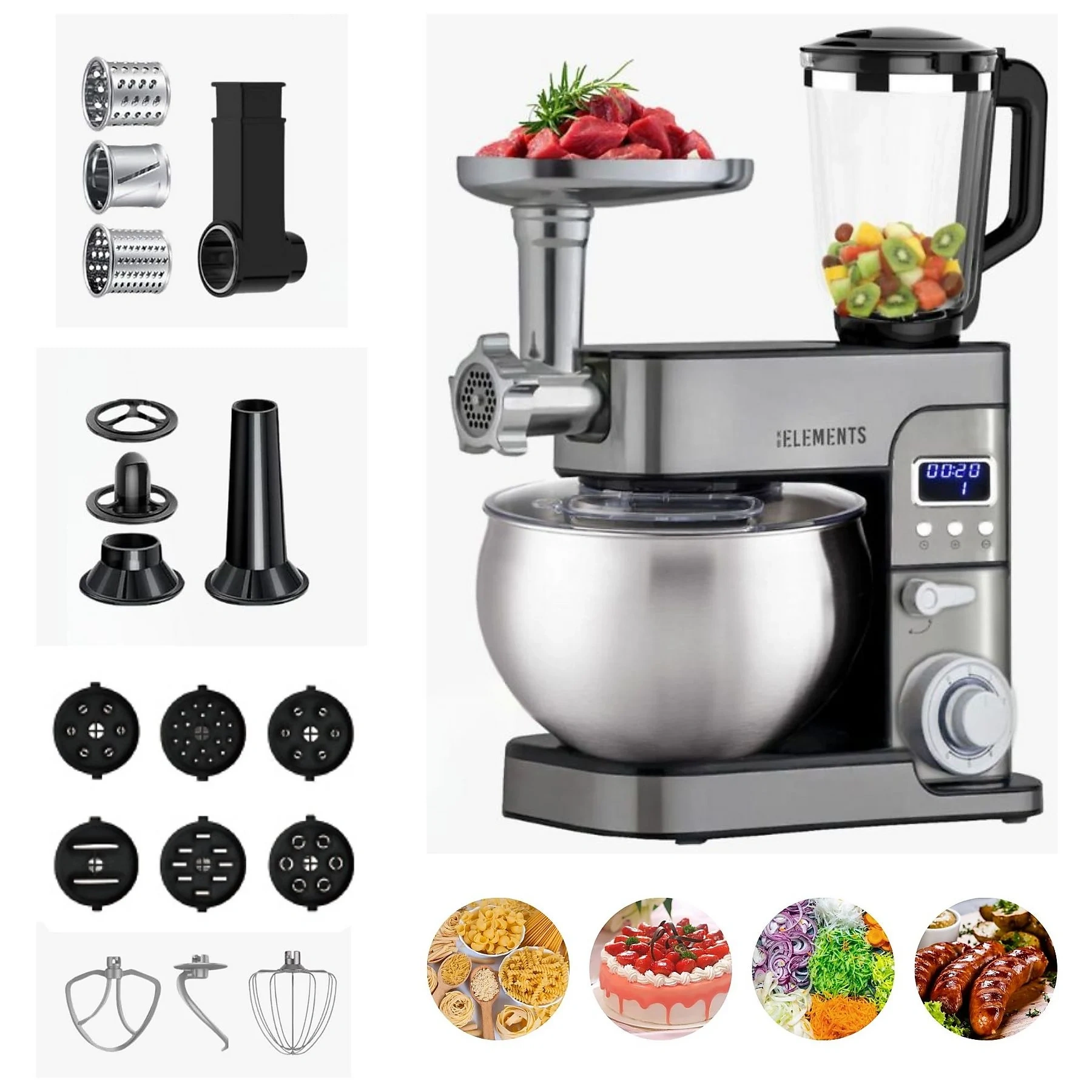 KB ELEMENTS ELK85LM Küchenmaschine – 4-in-1 Multifunktion, Silber