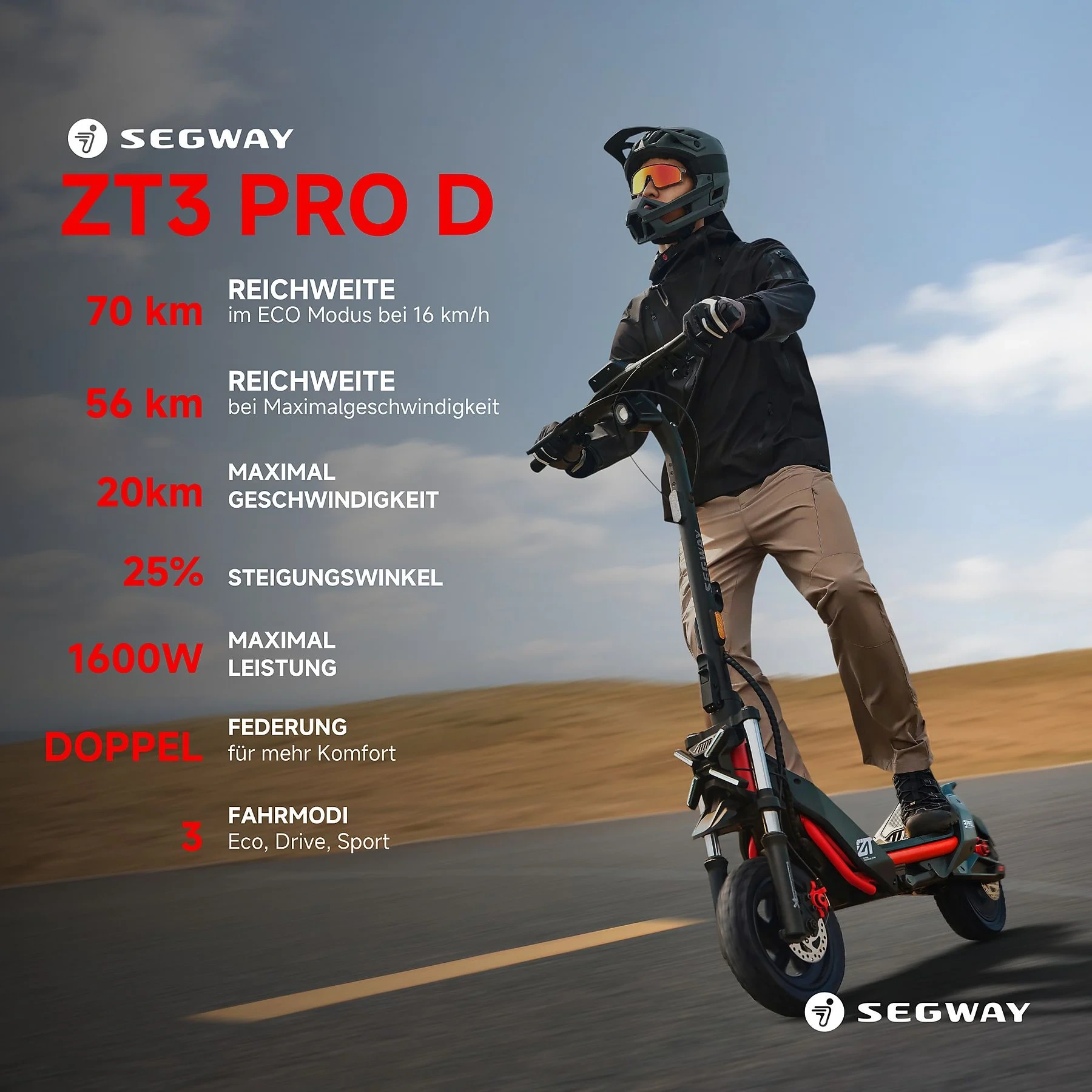 SEGWAY ZT3 Pro D E-Scooter – 11 Zoll, Schwarz / Rot