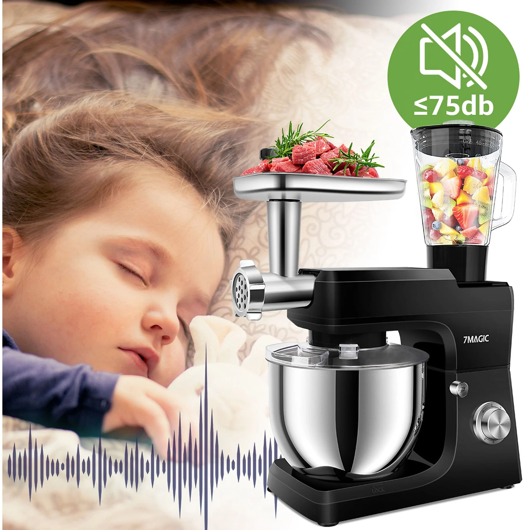 7MAGIC Küchenmaschine 5 in 1 – Multifunktions Standmixer, Schwarz