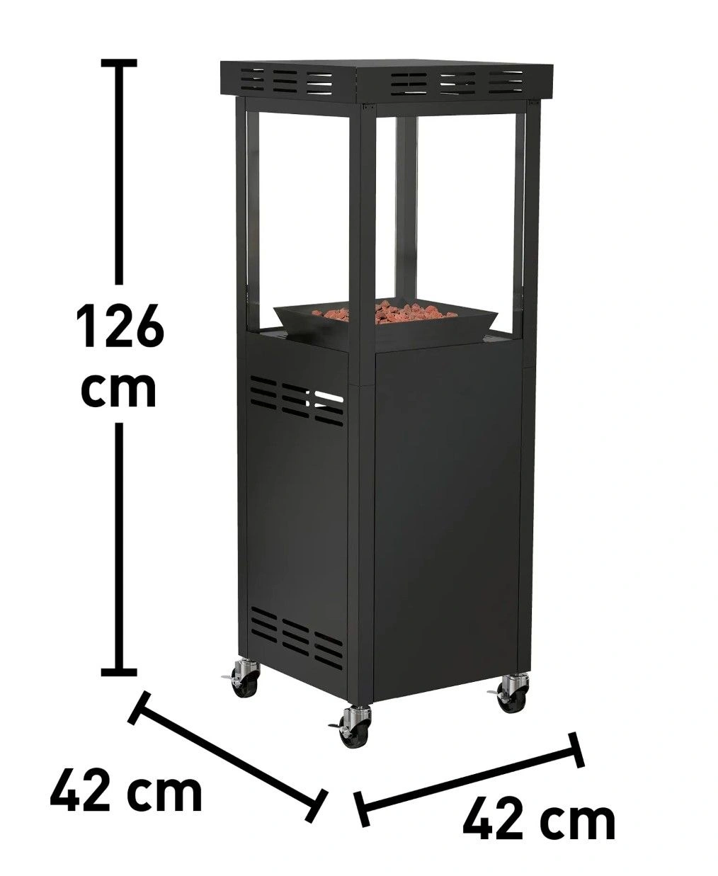 Gaskamin Ridera 6,5 kW – Panoramaglas & Lava-Deko-Steine