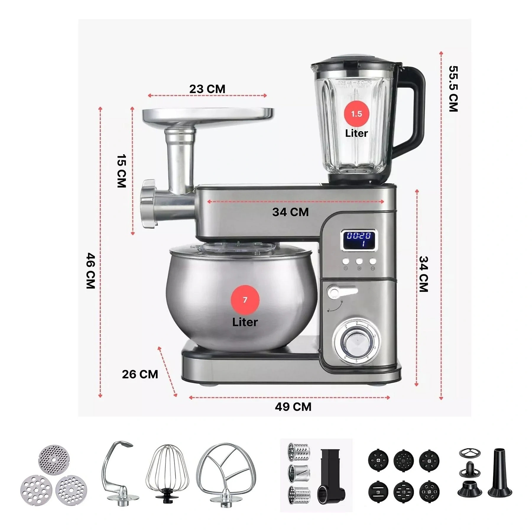 KB ELEMENTS ELK85LM Küchenmaschine – 4-in-1 Multifunktion, Silber