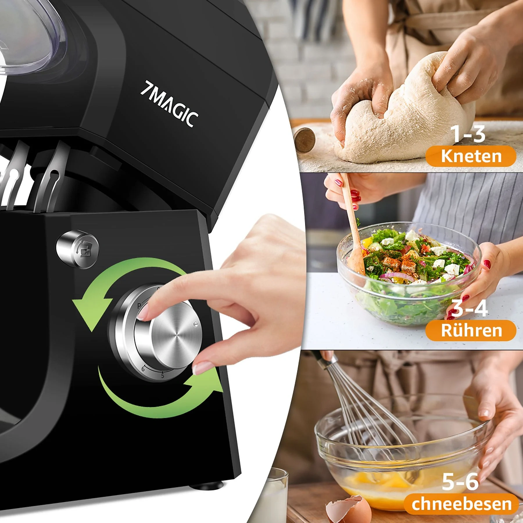 7MAGIC Küchenmaschine 5 in 1 – Multifunktions Standmixer, Schwarz