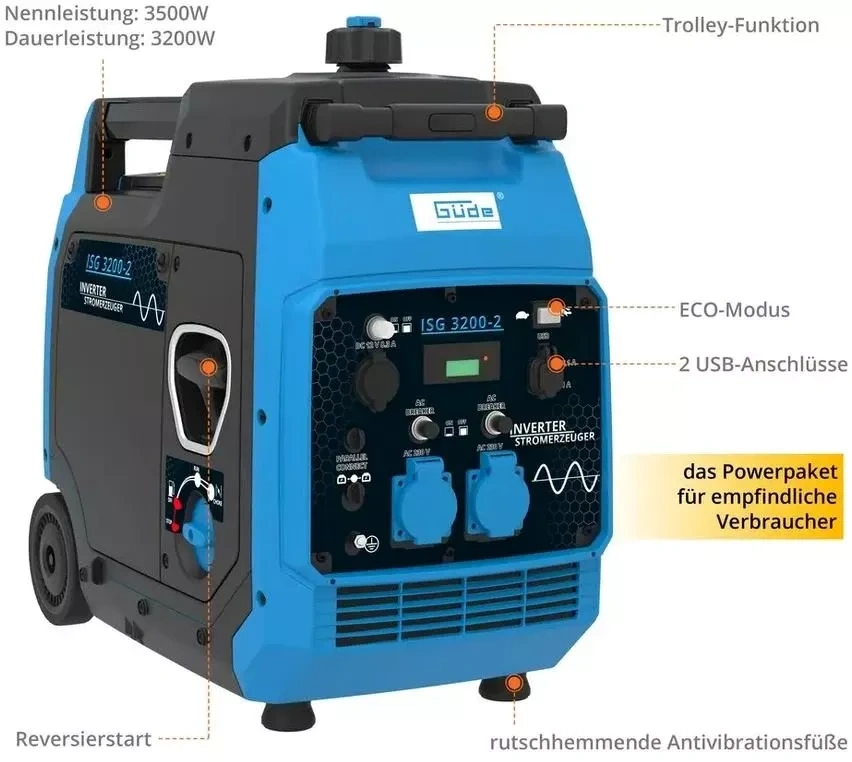 Güde ISG 3200-2 Inverter-Stromerzeuger – Benzin, 3500 W, Modell 2025