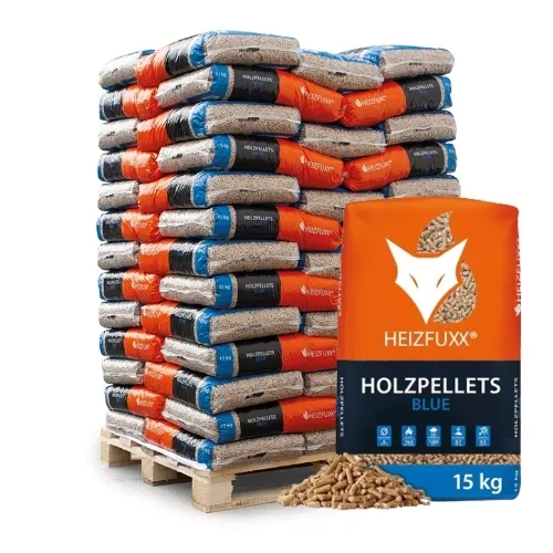 Heizfuxx Holzpellets Blue – 15 kg × 65 Säcke (975 kg Palette)