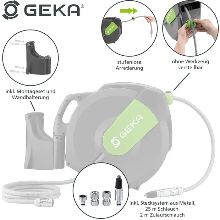 GEKA Schlauchbox plus K25 – 42.8721.9, 25 m Schlauch, Ø 12,5 mm, 180 Grad schwenkbar