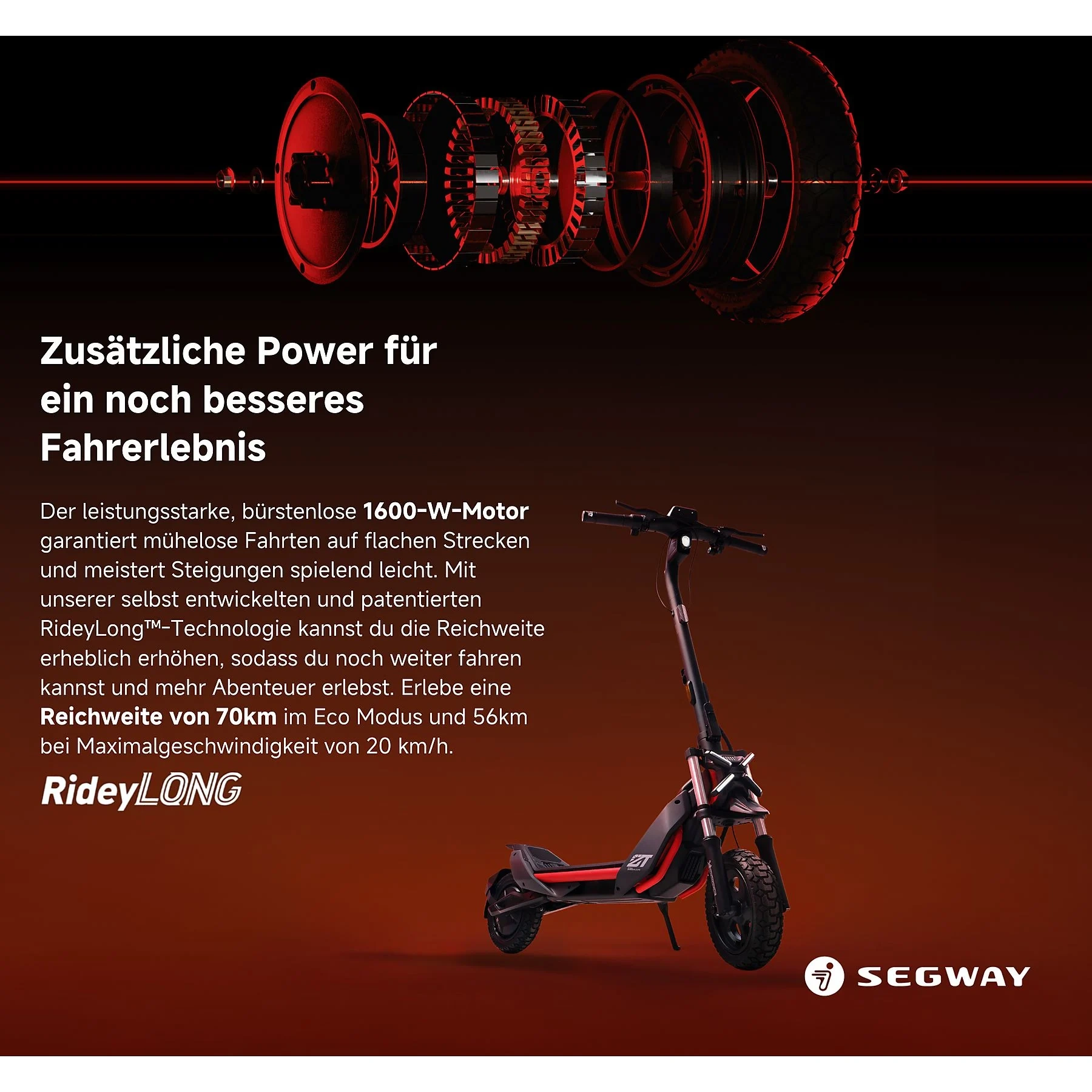 SEGWAY ZT3 Pro D E-Scooter – 11 Zoll, Schwarz / Rot