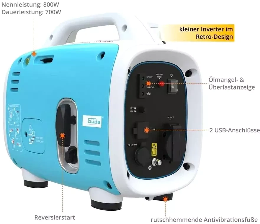 Güde ISG 800-1 Inverter-Stromerzeuger – Benzin, 700 W, Modell 2025
