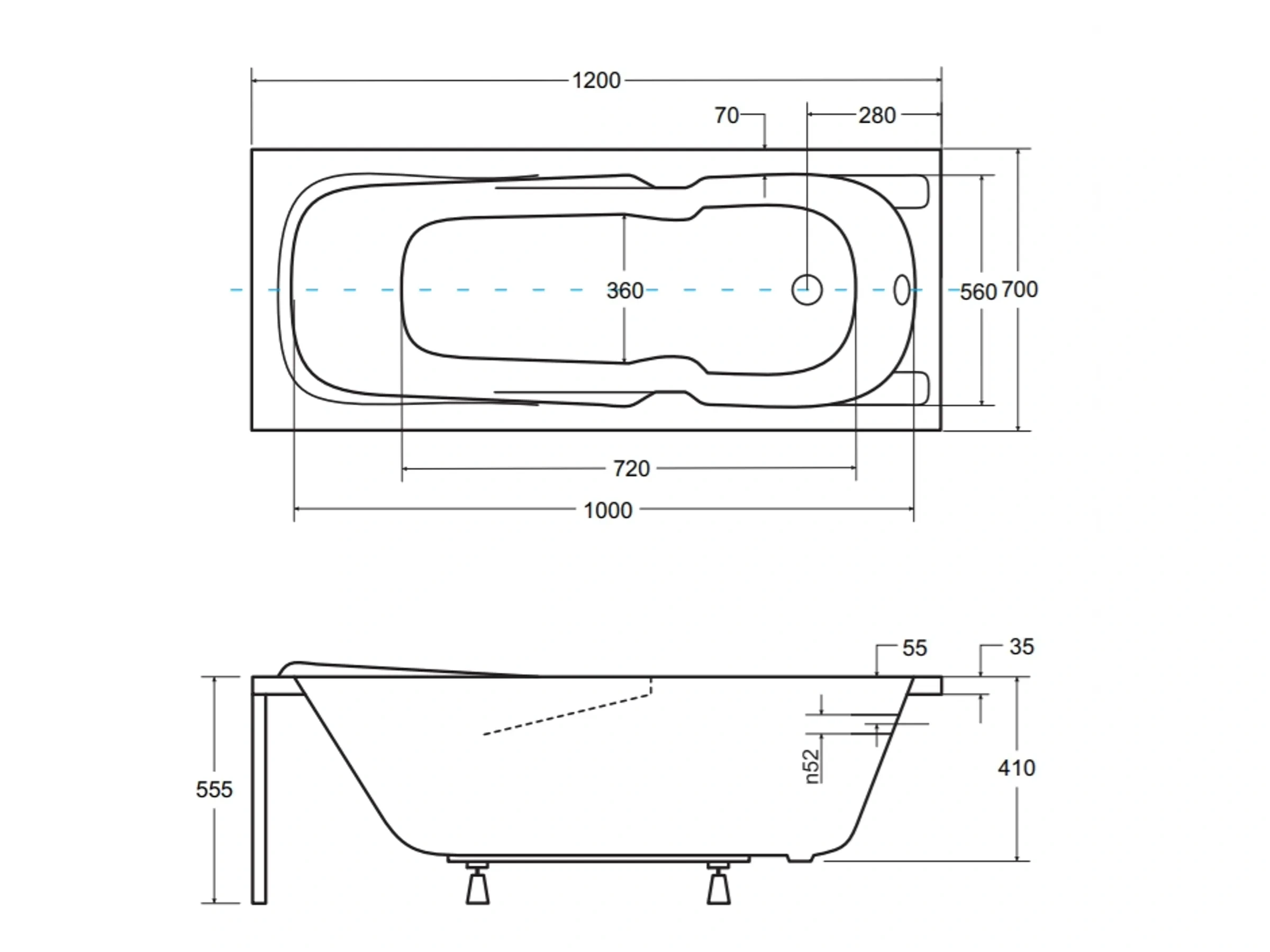 Bad Land Badewanne MAJKA Rechteck 120x70 – Mit Ablauf & Füßen
