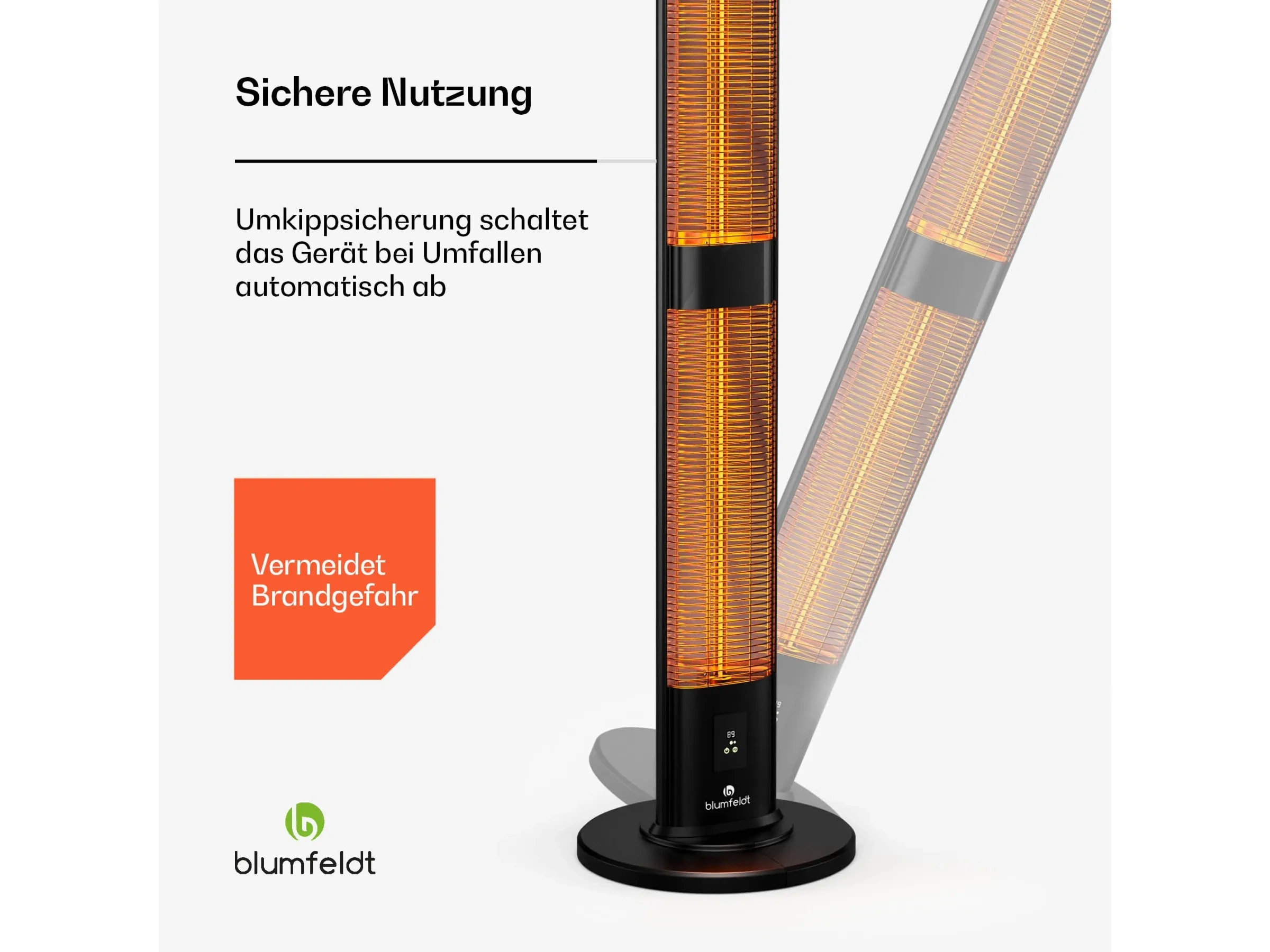 Blumfeldt BlazeTower Standheizer – 3000 W, IP45, Außenbereich