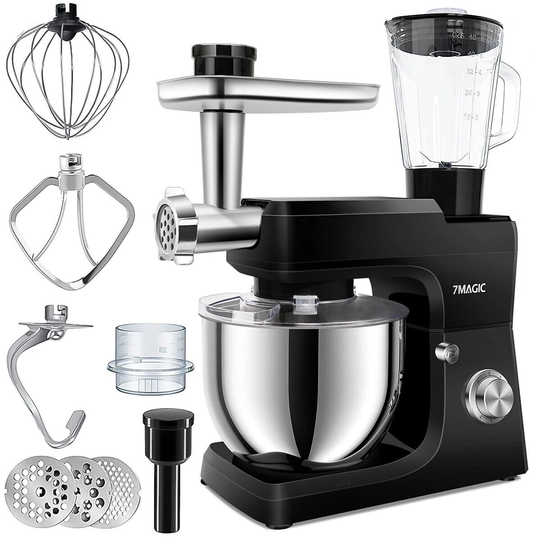 7MAGIC Küchenmaschine 5 in 1 – Multifunktions Standmixer, Schwarz