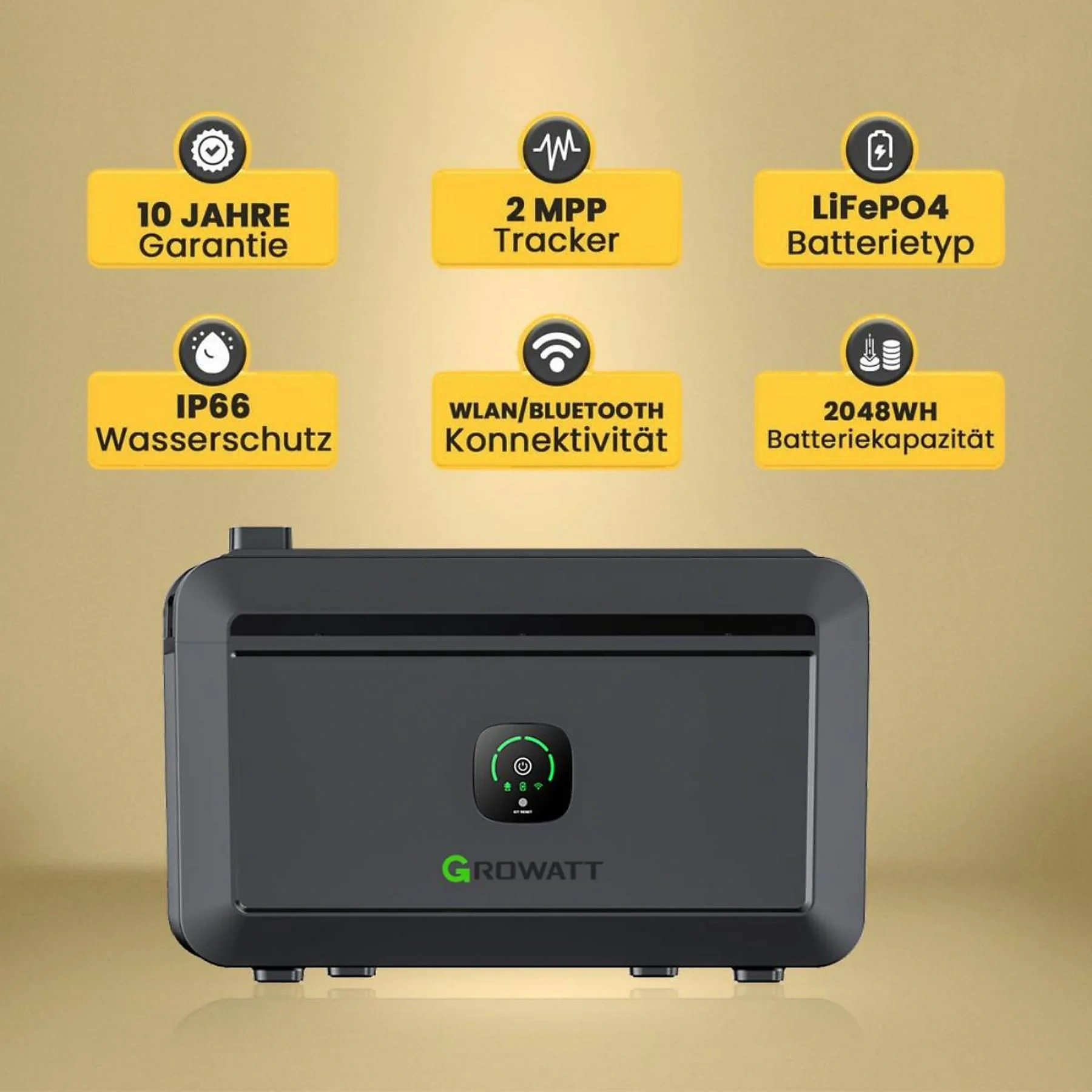 Growatt NOAH 2000 – Intelligenter Solarspeicher für Balkonkraftwerke (2048 Wh, LiFePO₄, IP66)