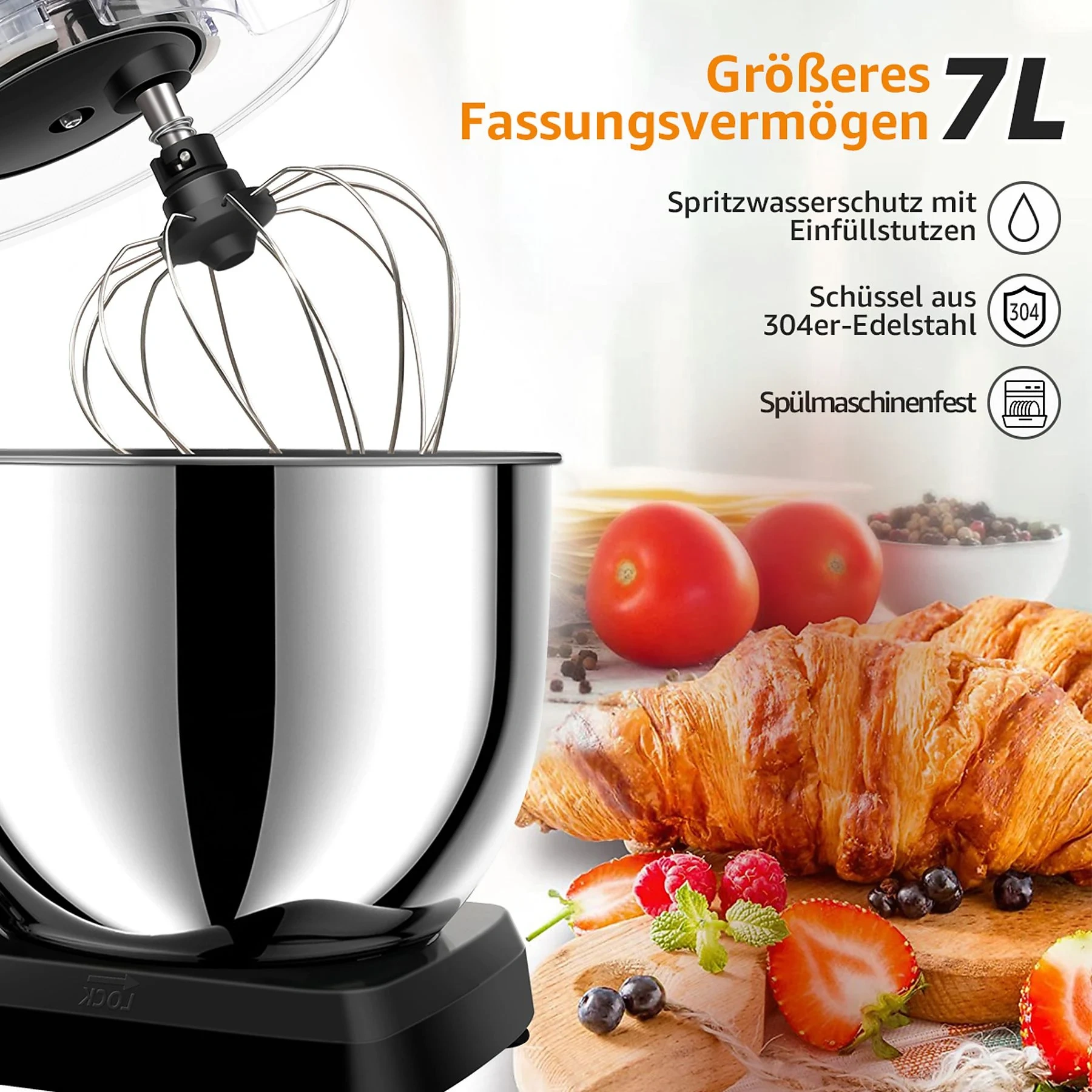 7MAGIC Küchenmaschine 5 in 1 – Multifunktions Standmixer, Schwarz