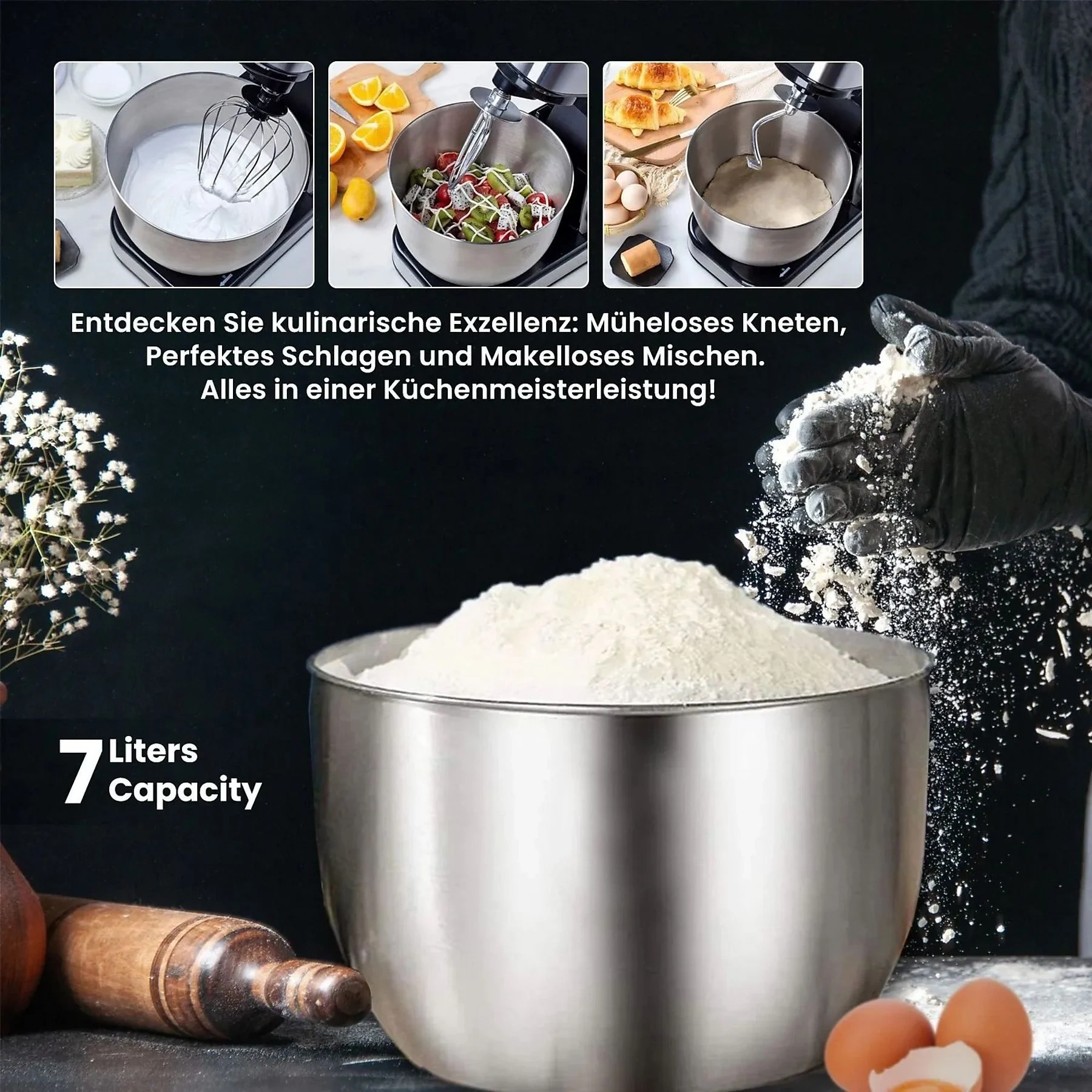 KB ELEMENTS ELK85LM Küchenmaschine – 4-in-1 Multifunktion, Silber