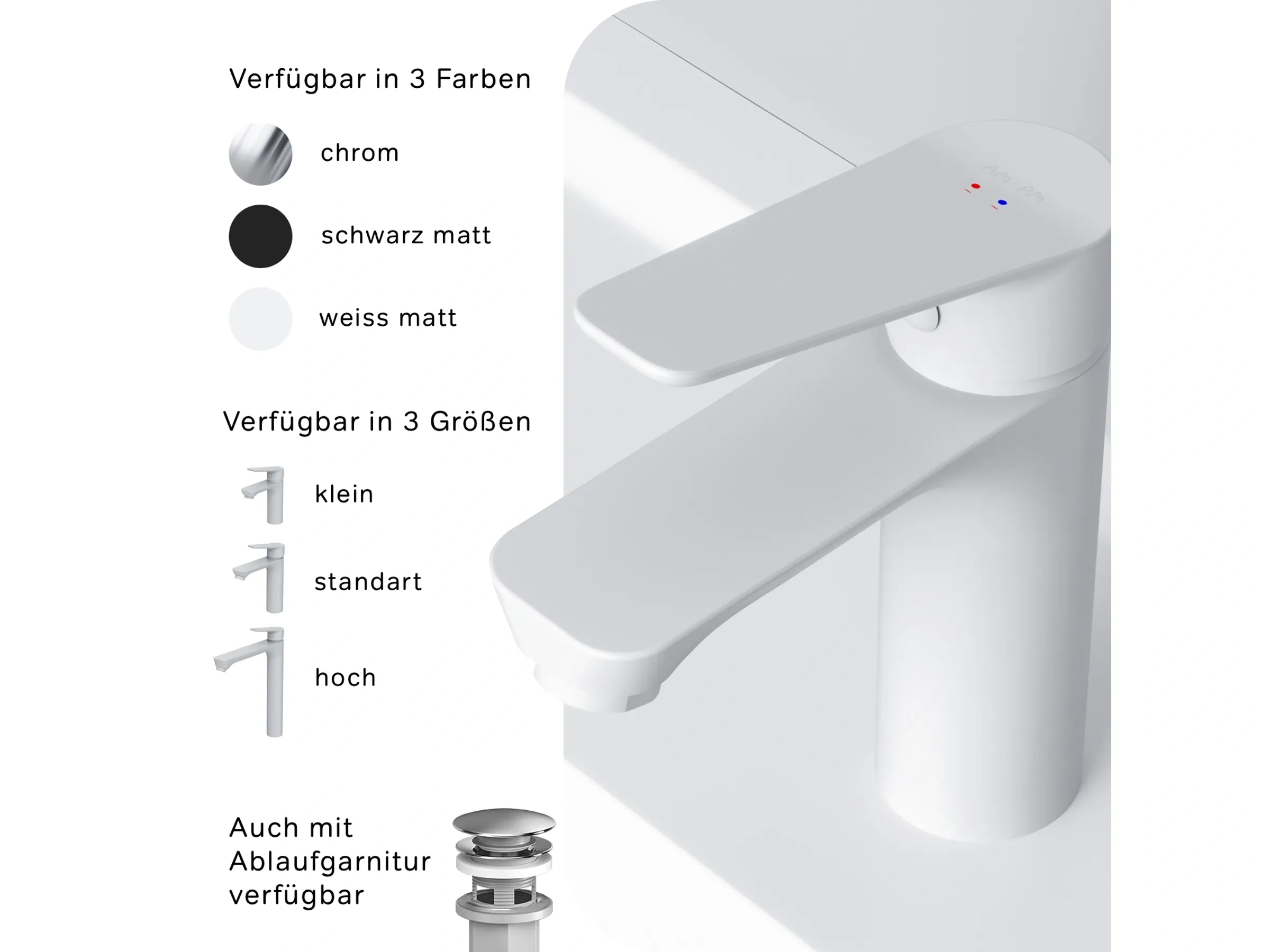 AM.PM Einhebel-Waschtischarmatur HIT FTA02133 – Weiß